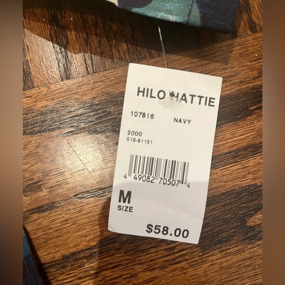 NWT  Vintage Hilo Hatties Shirt Mens navy Blue Hawaiian Short Sleeve Made In US - Picture 3 of 6